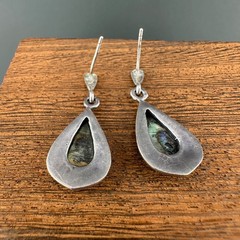 Vintage Earrings Sterling 925 Abalone Teardrop Dangle Pierced Marcasite READ