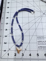 Fossil Shark Tooth 0.65” Possible Sand Tiger Wire Wrapped Blue Shell Necklace