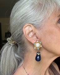 Jose Barrera Faux Pearl, Crystal & Resin Brooch/Pendant&Earrings BLUE