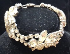 Vtg Rhinestone Silver Tone Bracelet~Intricate Design Old Fashion Glam Rare