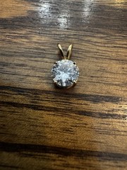 Vintage Solid 14K Yellow Gold 8mm Solitaire Pendant 2.0 CT DEW CZ 1.4g Estate