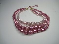 Vintage 1960s Japan Multi Strand Pink Ombre Beaded Necklace Vintage Choker 15 in