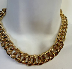 Vintage Necklace Erwin Pearl Golden Wide Chain Metal 16 inches Chunky