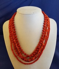 Unique Coral Necklace of 5 Various Shaped Strand by CL (1337)