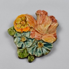 Vintage 1950s West Germany Glossy Floral Brooch Pin Hand Painted Sculpted MCM