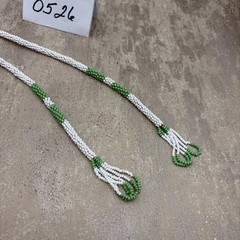 Vtg Seed Bead Leather Necklace Medallion Native American Green White 30 In