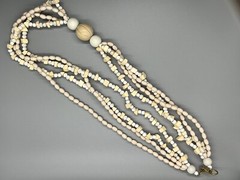 Unique Vintage Multistrand Wooden Beaded Necklace w Multiple Shaped Beads