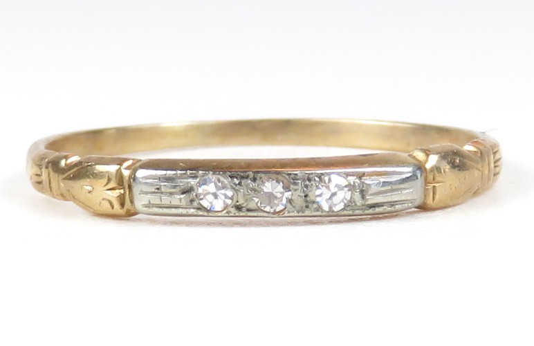 Antique Art Deco 1920 Diamond Wedding Band 14K White Yellow Ring Size 6 UK-L1/2