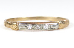 Antique Art Deco 1920 Diamond Wedding Band 14K White Yellow Ring Size 6 UK-L1/2