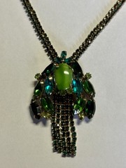 Vintage Alice Caviness Green Cat Eye UV Reactive Rhinestone Pendant Unsigned