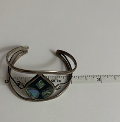 925 Sterling Silver Mother Of Pearl Enamel Cuff Bracelet Child 5.50in Mexico VTG