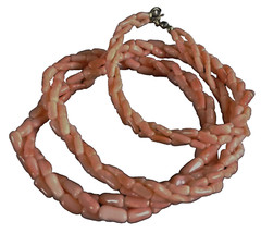 Vintage Salmon Angel Skin Pink Coral 3 Twisted Strands Necklace 23 1/2 Inches