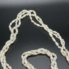 Vintage Freshwater Rice Pearl Necklace 3 Strand Twisted 28 in