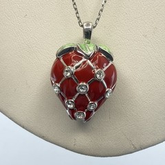 Lenox Necklace Strawberry Fruit Sterling Silver Red Enamel Food Whimsical 925