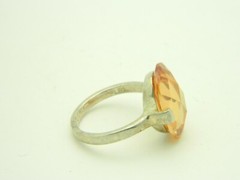 Sterling Silver .925 Peach Orange Faceted Rhinestone Cocktail Ring Size 8.25