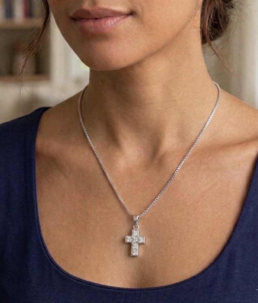 Silpada Retired VINTAGE N0769 Sterling Silver CZ Cross Pendant Necklace