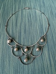 Taxco 925 Sterling Silver Mid Century Tiered & Linked Ball Bead Bib Necklace