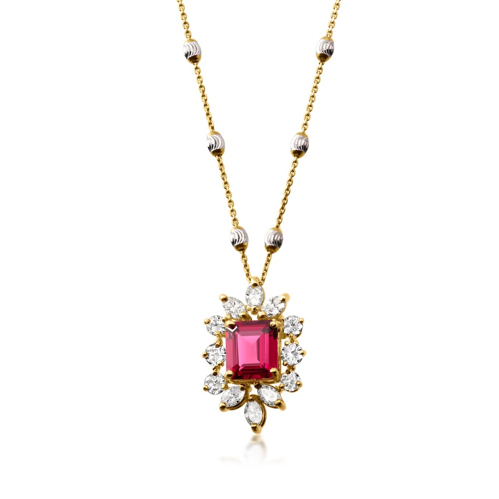 Vint Rhodo Garn & Diamond Ncklc in 14k Gold 15.5 inches
