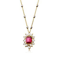 Vint Rhodo Garn & Diamond Ncklc in 14k Gold 15.5 inches