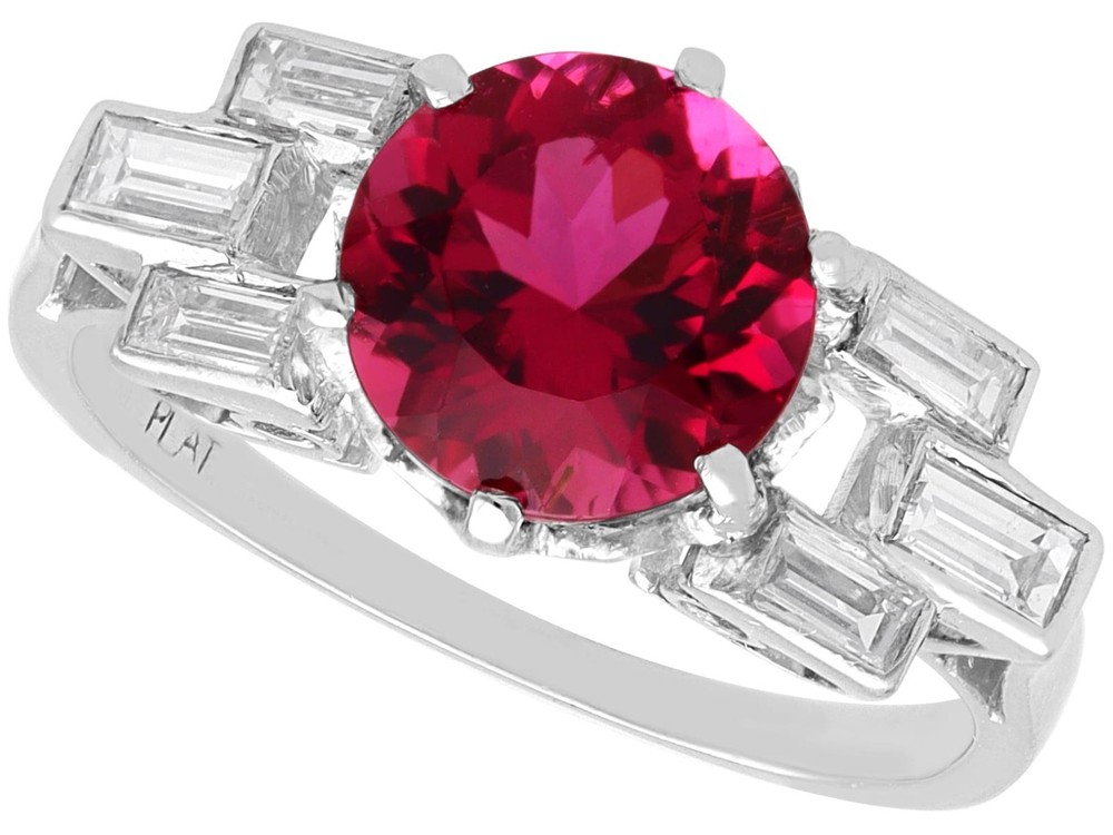 Art Deco 2.05Ct Pink Tourmaline and 0.55Ct Diamond Platinum Ring Circa 1925