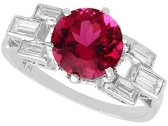 Art Deco 2.05Ct Pink Tourmaline and 0.55Ct Diamond Platinum Ring Circa 1925
