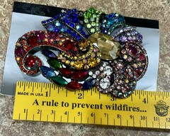 Metal Gallery Ribbon Brooch Pin Multi Colored Stones New