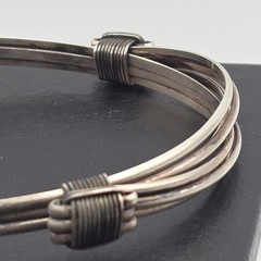 Vtg Brutalist Sterling Silver Wire Wrapped Bangle Bracelet Multi Strand 3″ 30+g