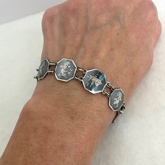 VTG Siam Sterling Silver 925 Niello Black Enamel Panel Bracelet 6.75″