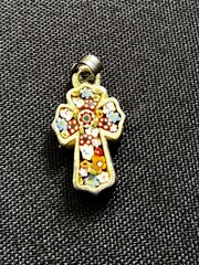 Vintage Tiny Cross Pendant Tiny Flowers Italy #SL4