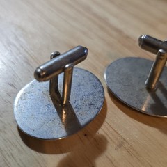 Vintage Oval Bullet Back Cufflinks Black Silver Enamel Three Crown Design