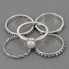 Vintage Shube’s for Silpada Sterling Pearl 5 Stackable Ring Set R1068 HTF Sz 6.5