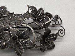 Antique Ornate 900 Silver Filigree Flower and Leaf Large 3.25” Brooch Signed