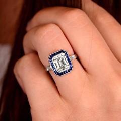 4.10 Ct Diamond & Sapphire Art Deco Vintage Engagement Ring 925 Sterling Silver