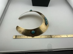 Vtg 1976 Torque Necklace One Owner Hammered BrassT Blue Clusters Approx 15”