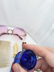 Vintage Grandma Vanity Junk Drawer 1950s to 1970s Cobalt WYETH, Lucite, Buttons