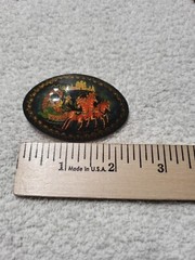 Vtg Russian Black Laquer Brooch Pin Fairy tale horse design