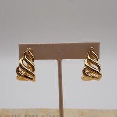 Vintage Napier Gold Tone Screw Back Clip Swirl Hoop Earrings