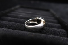 Vtg Two Tone Sterling Silver Gold & Black Onyx Baguette Ring Pranda Thailand