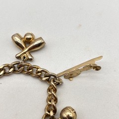 Vintage Charm Bracelet Gold Tone Curb Link Sports Theme Fits 6.25″ Wrist