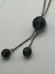 Sterling Silver Glass Blue Gray Bead Y Drop Necklace Lariat Italy 925 9.6 gram