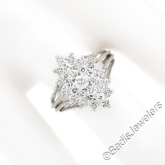 Vintage 14K White Gold 1.35ct Prong Diamond Marquise Navette Tiered Cluster Ring