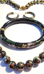 Vintage Asian Cloisonne Collection, 21 in. Necklace, Hinged Bracelet & Earrings