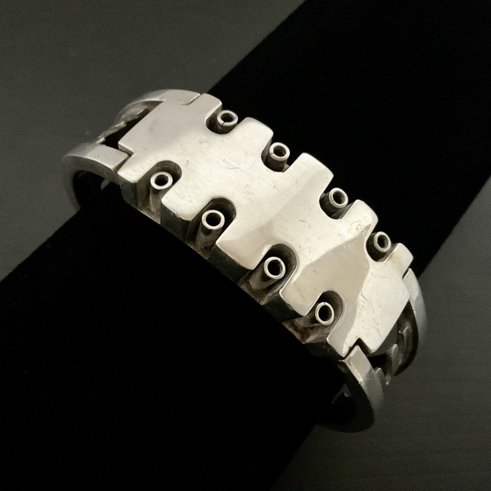 Vintage Sigi Pineda Mexico Sterling Silver Modernist Design Bracelet 6.5”