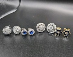 925 Sterling Silver Diamond & Sapphire Earring Collection – 4 Pairs – 11.27g