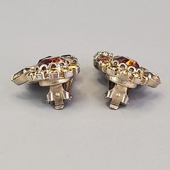 Vintage Rhinestone Clip On Earrings Climber Brown Glass Autumn Fall 1.25″