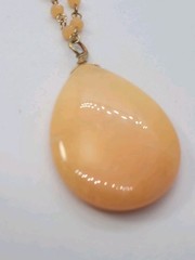 Vintage Orange Calcite Pendant Chain Beaded Necklace 32in.