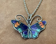 David-Andersen 925S Multi-Color Guilloche Enamel Butterfly Pendant Necklace 18”