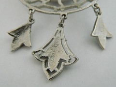 Vintage Lisner Statement Round Dangle Pendant Necklace Open Work Silver Tone