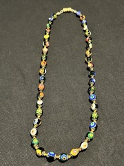 VTG Venetian Colorful Millefiori Glass Beads Knotted Choker Necklace 5mm x 17.5″