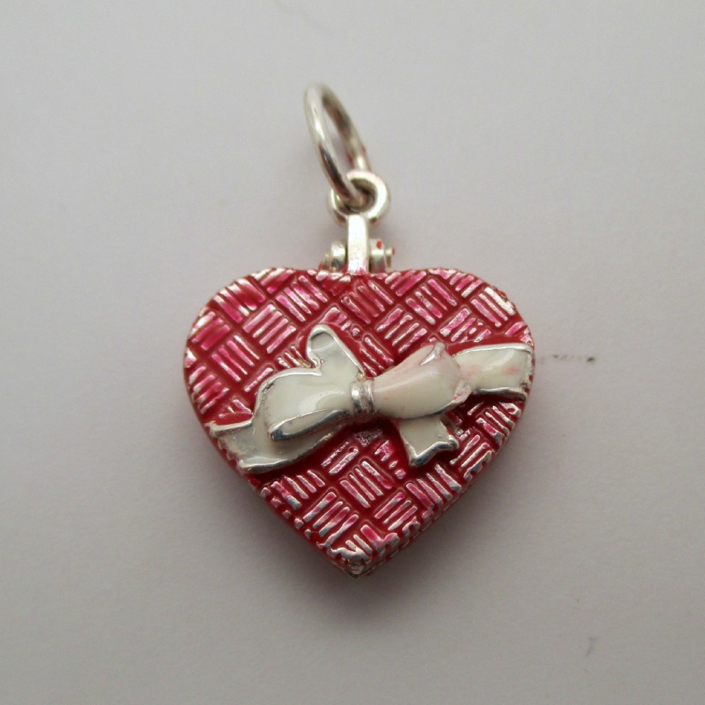 Sterling Silver ENAMEL All My Love BOX OF CHOCOLATES Valentine’s Gift RED Charm